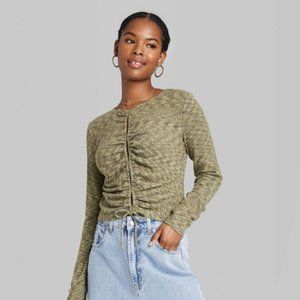 Women's Long Sleeve Lace-Up Cozy Knit Blouse
